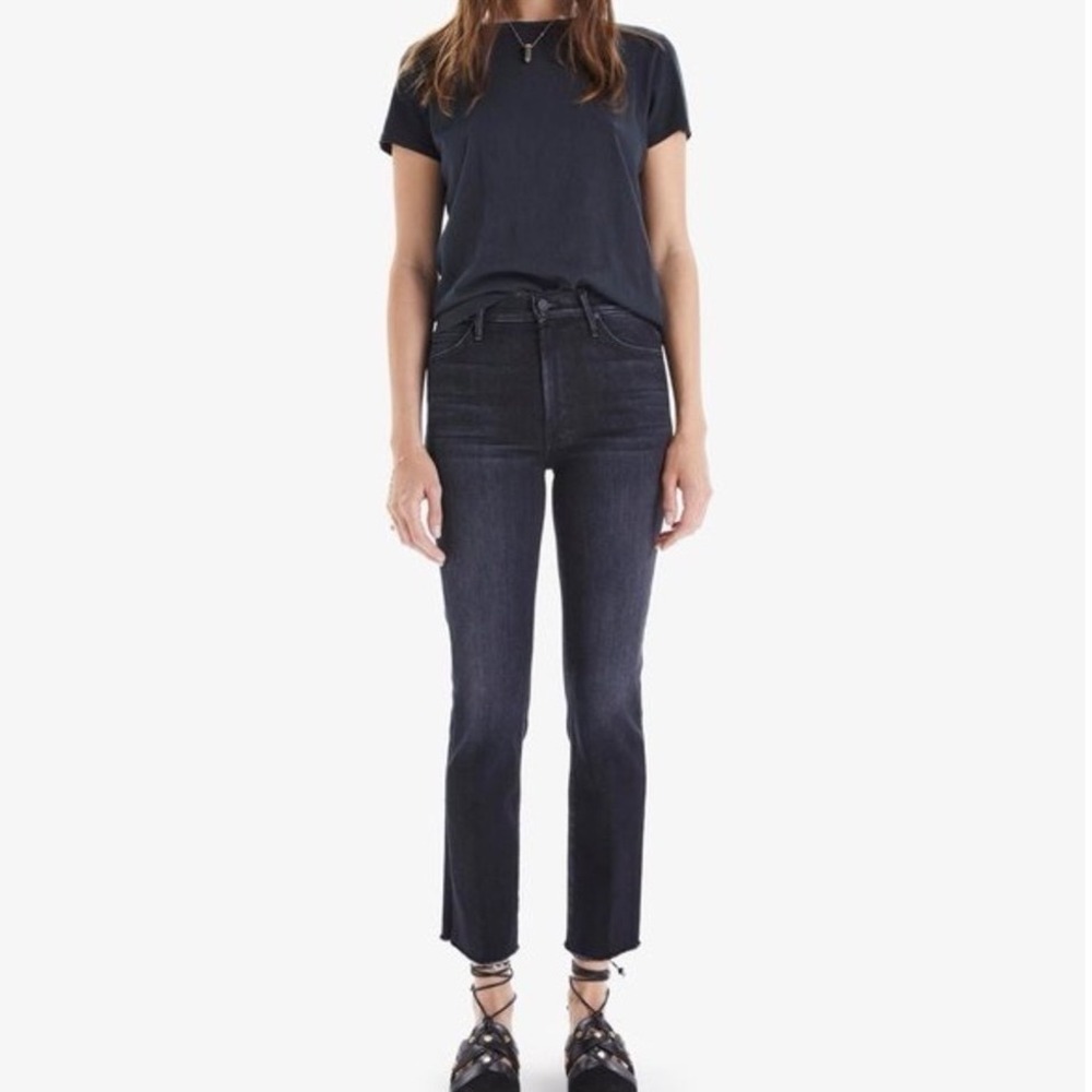 Mother High Waisted Rascal Ankle Snipper Jeans Thunder Road Black 27